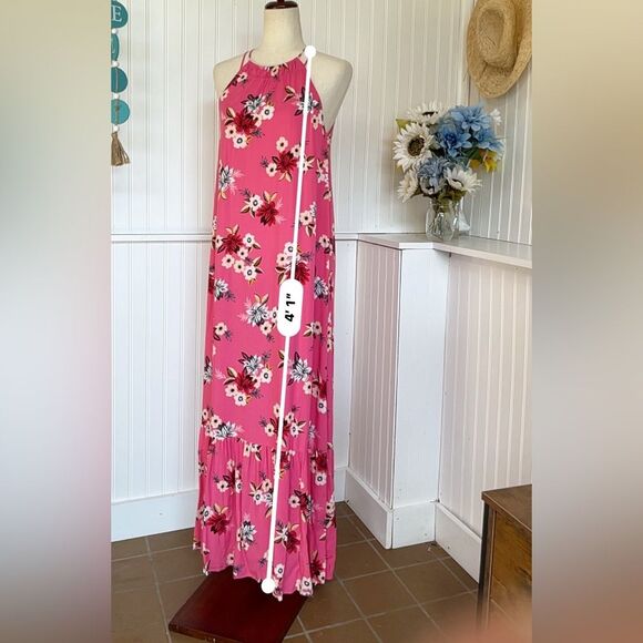 LOFT Zinnia Pink Floral Halter Maxi Dress XS NWT - Picture 5 of 8